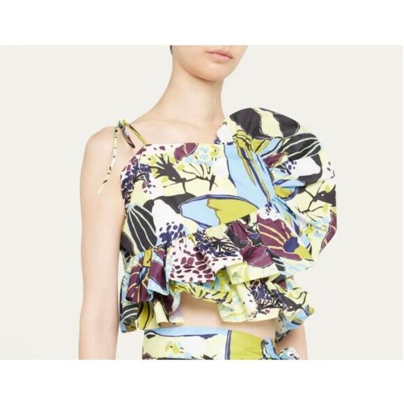 Tanya Taylor Claudette Asymmetrical Ruffle Peplum Top Sz 8 Zesty Multi NWT $395 - Picture 1 of 13